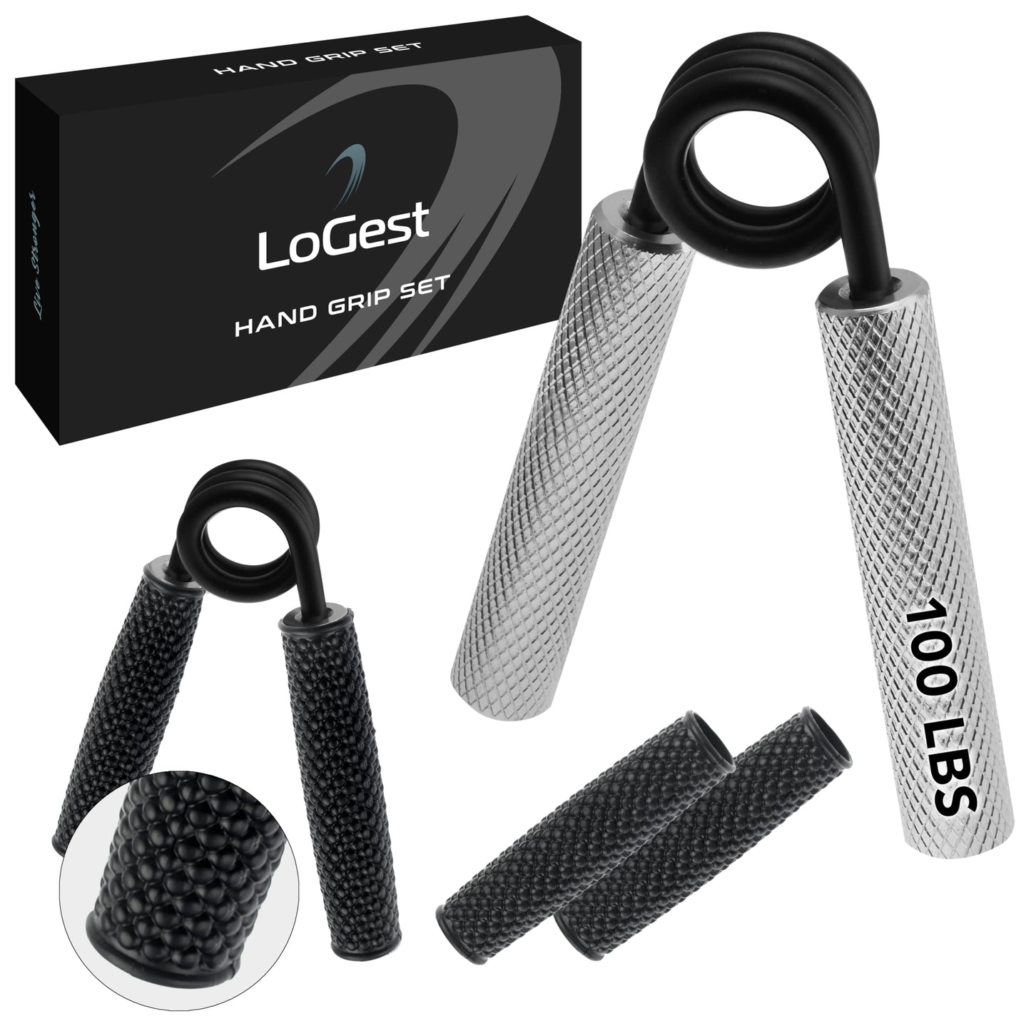 Logest Metal Hand Grip Strengthener 100LB-350LB No Slip Heavy-Duty Grip Strengthener with Gift Box, Great Wrist & Forearm Hand Exerciser, Home Gym, Hand Gripper Grip Strength Trainer (Silver - 100LB)