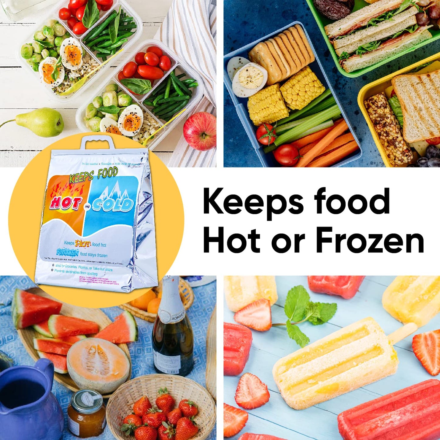Superio Hot and Cold Insulated Bags for Food Delivery, Grocery Shopping Bags, Food Storage for Hot and Frozen Food for Travel, Disposable Cooler Bag, Reinforced Thermal Lunch Bag (1, 20"x19")