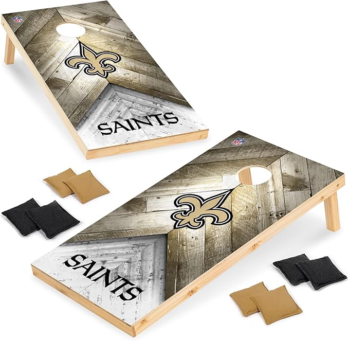 NFL Football 2' x 4' Regulation Size Solid Wood Cornhole Set with Direct Print HD Team Graphics Great Gift for Any Football Fan! Bean Bag Toss Family Outdoor Game