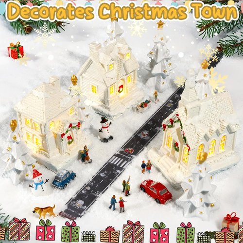 Bbiamsleep Christmas Mini Village Set - 9 Pcs White Resin Houses & Trees for Festive Home Decor