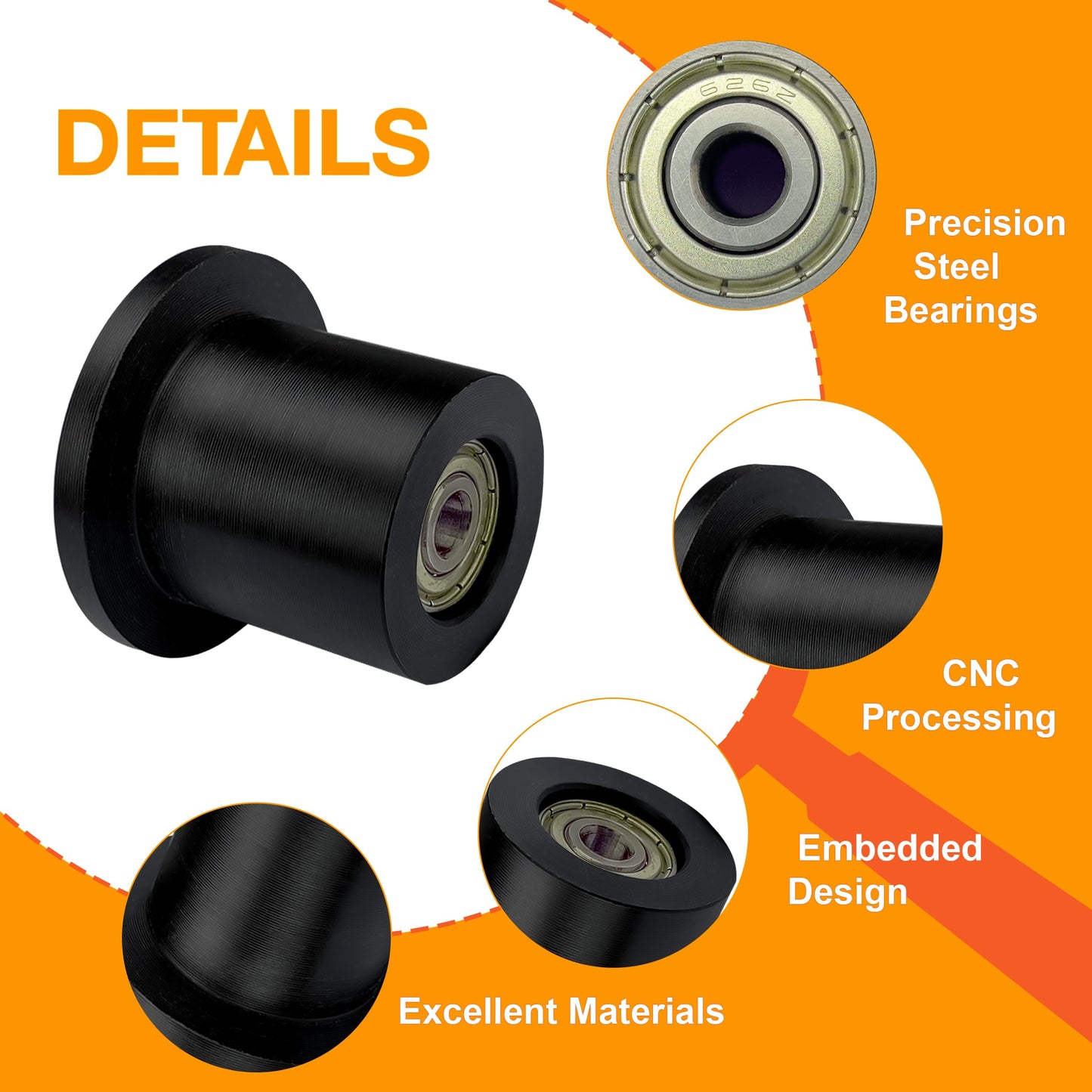 DAFORE Upgraded Machined Wheels/Rollers Compatible with Total Gym GR8FLEX,Replacement Parts for XLS,XL,FIT,Some 3000XL,The Bearing Bore Diameter is 6mm,4Pcs