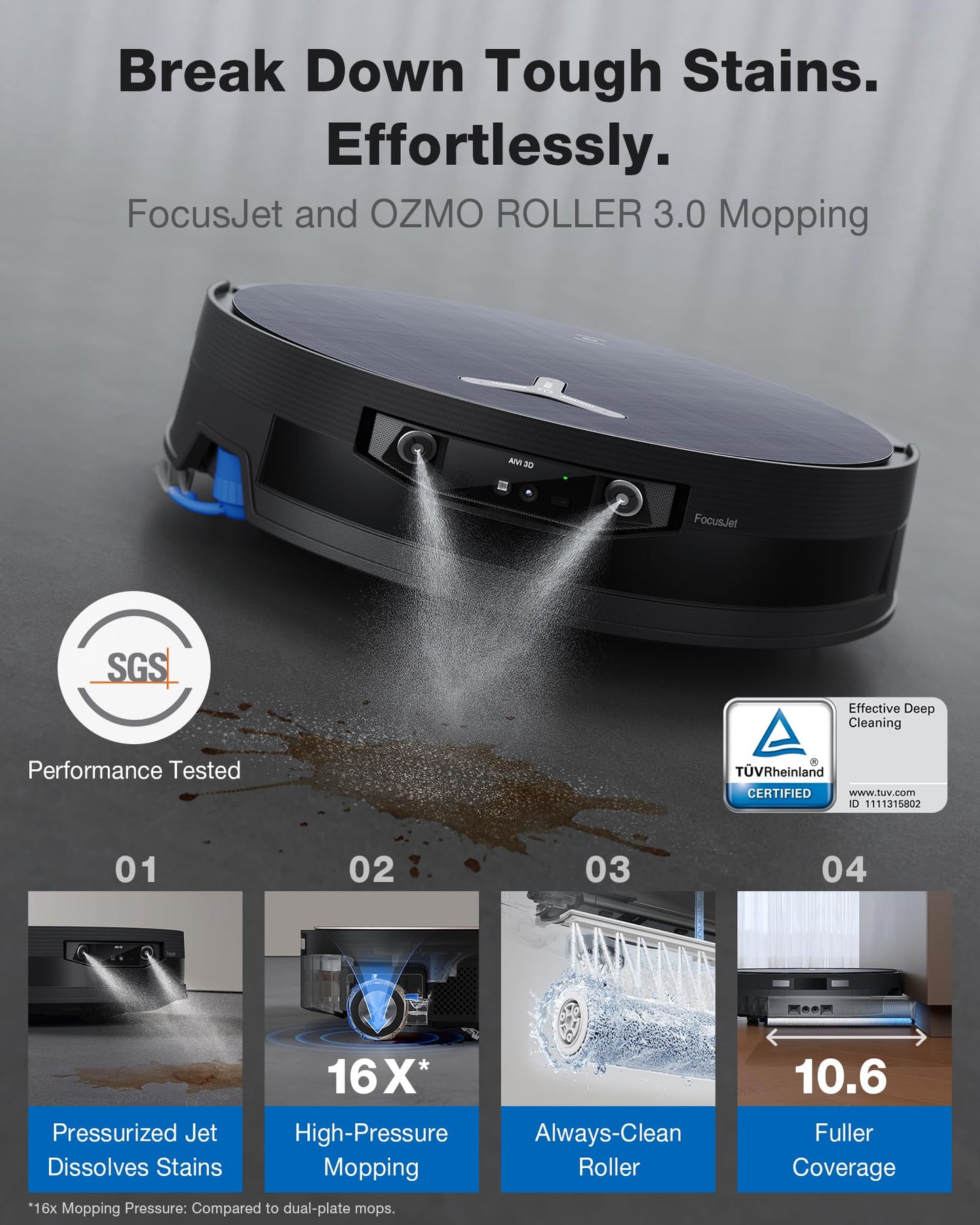 ECOVACS DEEBOT X12 OMNICYCLONE Robot Vacuum and Mop, FocusJet Pre-Spray, Bagless Station, OZMO Roller Instant Self Washing, Blast 22000Pa Suction, ZeroTangle, PowerBoost Charging for Large House