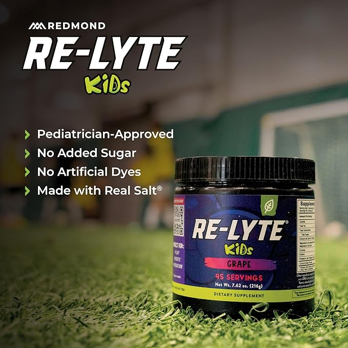 REDMOND Re-Lyte Kids Hydration Electrolyte Mix Powder, Grape 7.62 oz