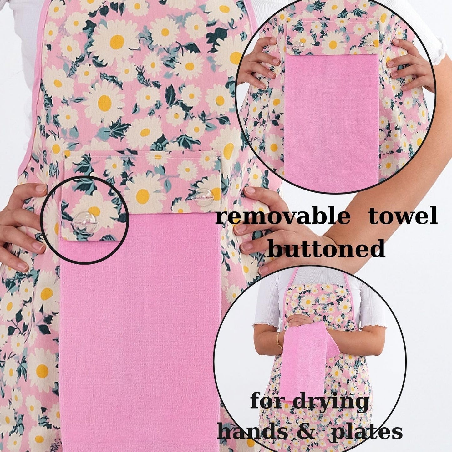 OceanSSH Floral Kitchen Apron and Oven Mitt Set-(4 pieces); Multicolor Waterproof Apron - Oven Mitt - Pot Holder - Hand Towel (pink)