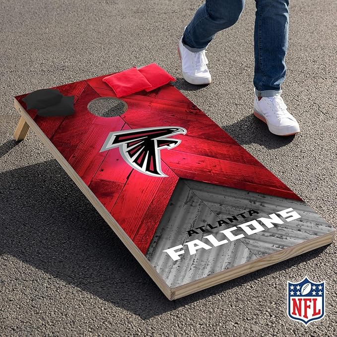 NFL Football 2' x 4' Regulation Size Solid Wood Cornhole Set with Direct Print HD Team Graphics Great Gift for Any Football Fan! Bean Bag Toss Family Outdoor Game