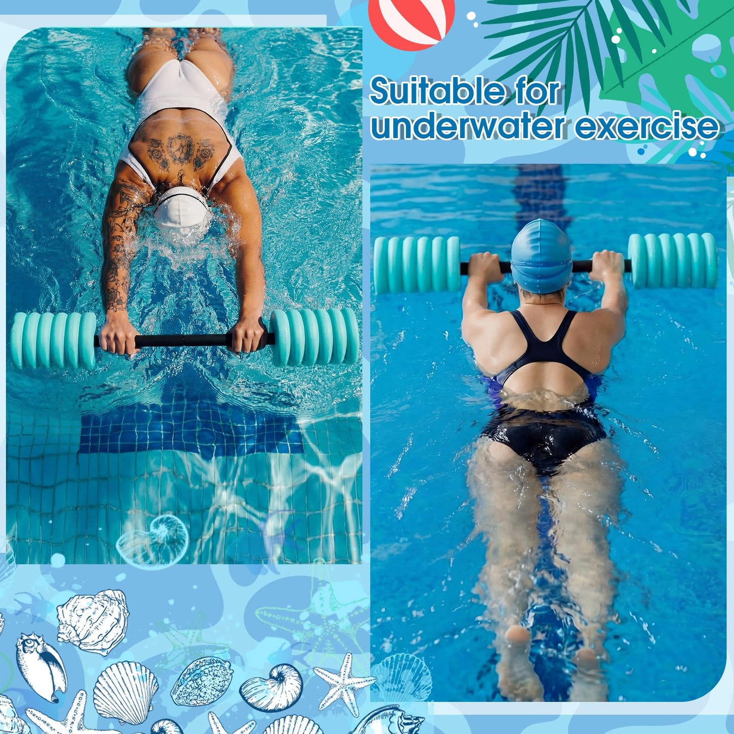 Soulchen Long Aquatic Exercise Dumbbells Foam Water Weights Dumbbell Aquatic Pool Barbells with High Density EVA Foam for Swim Water Aerobics Workouts Loss(Aqua,33.07 Inch)