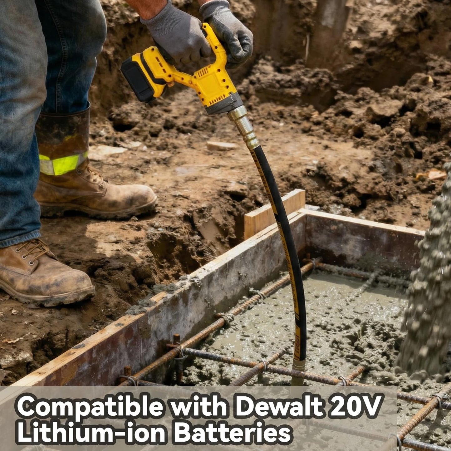 LCBBKYSQ Handheld Concrete Vibrating Tool, Compatible with Dewalt 20V Battery (No Battery), 800W Cordless Electric Concrete Vibrator with 3.6ft Shaft Rod, Portable Vibrator for Remove Air Bubble