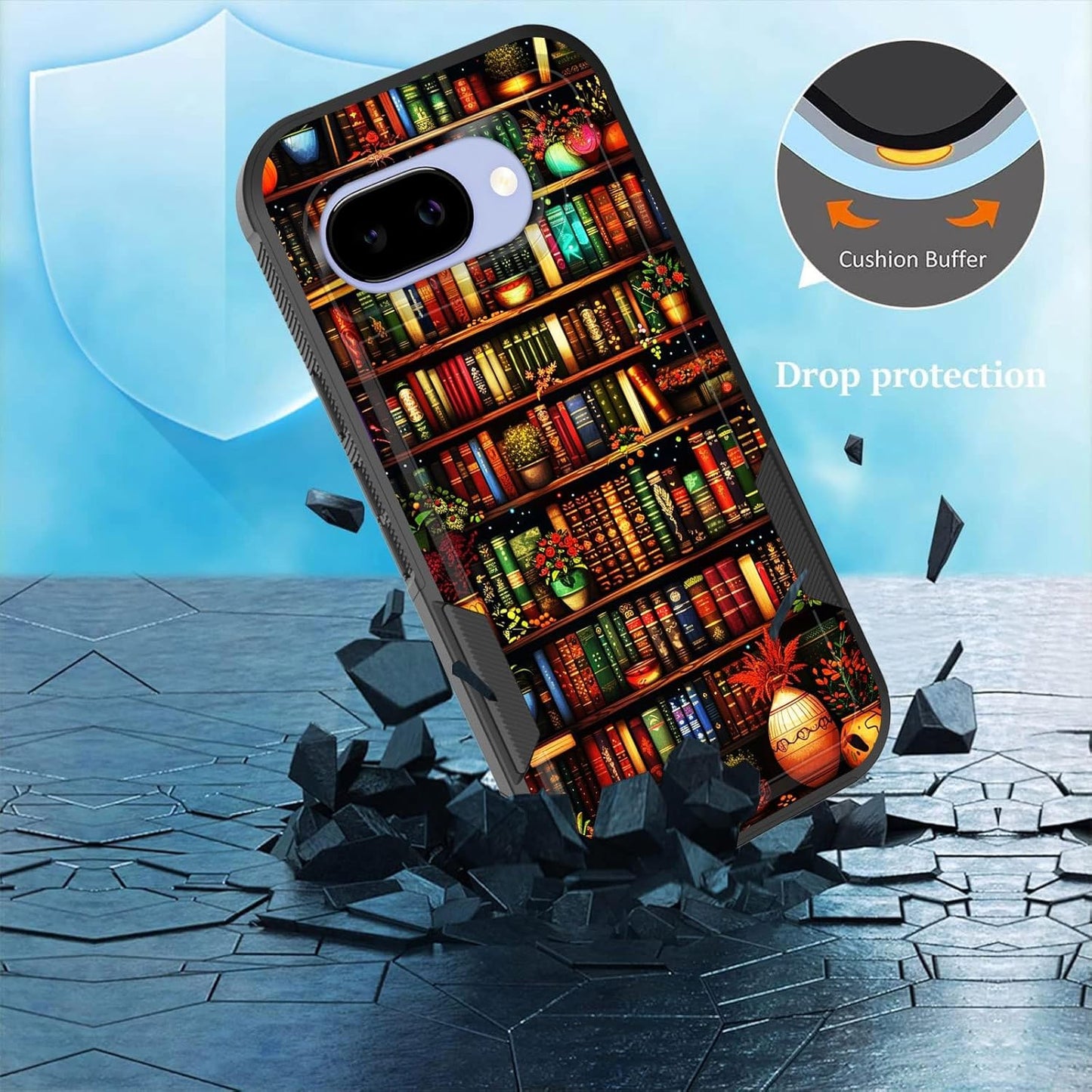 CICPLKSE 9a 9a 6.3 inch 2025,Library for Pixel Case,Dual Layer Heavy Duty Hybrid Shockproof Hard PC Soft Silicone TPU