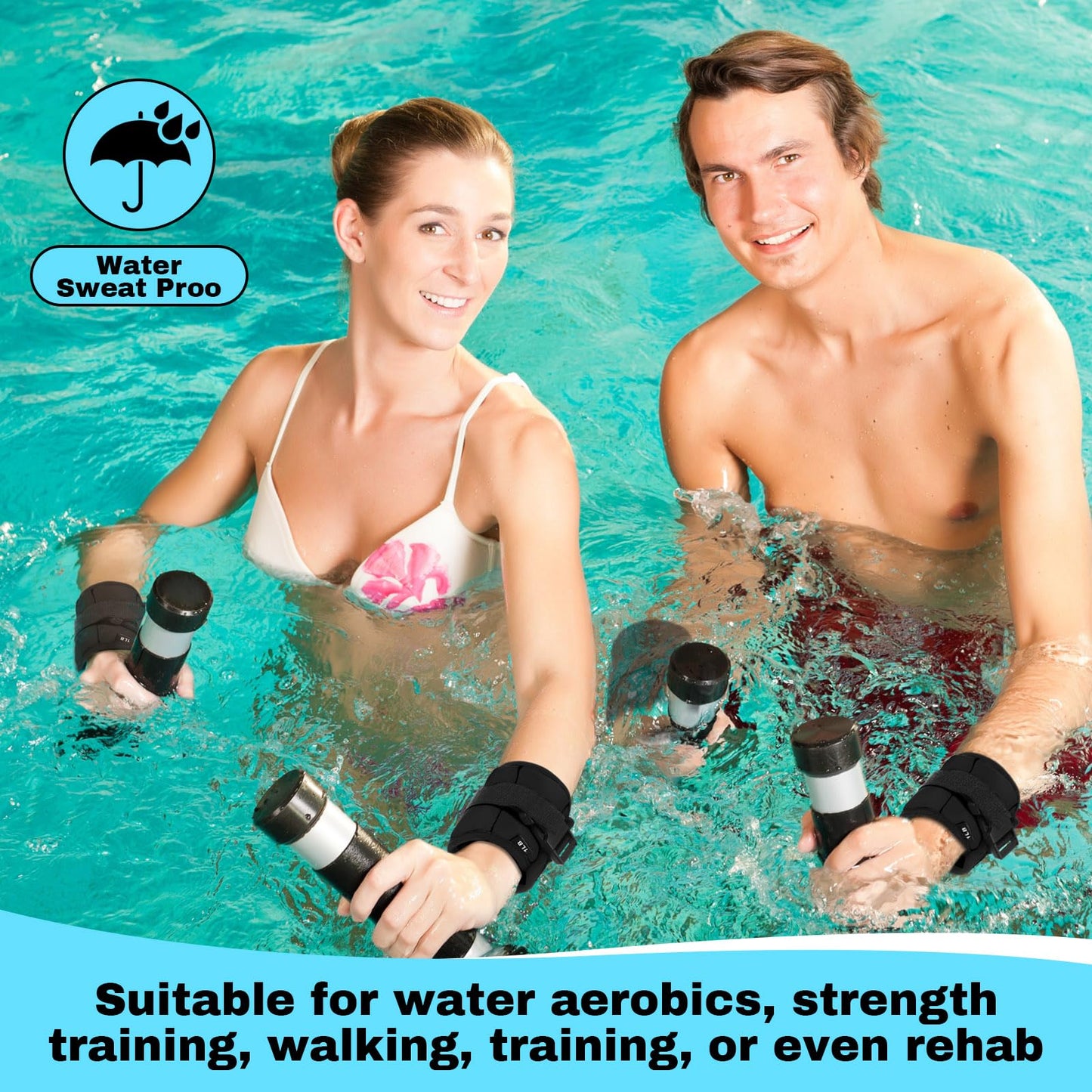 Hollowfly 2 Pairs Ankle Wrist Weights for Land or Aquatic Exercise Aqua Cuffs Aqua Aerobics Fitness Bands for Ankle and Wrist Adjustable Weights for Swimming Pool Workout Equipment(Black,1lb)