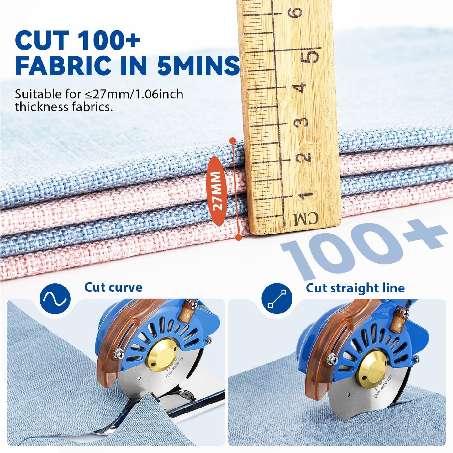 BAOSHISHAN Electric Fabric Rotary Cutter Heavy Duty Speed Adjustable Fabric Scissors Round Blade Cutting Machine for Multilayer Fabric Leather Cloth Carpet (100mm Plug-in Purple)