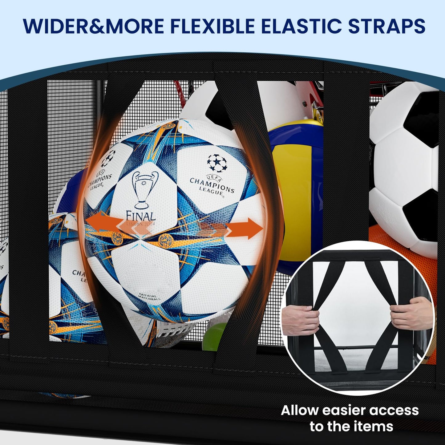 storenization Ball Storage Bin Large with Wheels, Outdoor Ball Storage for Garage, Sports Equipment Organizer Storing Volleyball, Basketball, Toys, Soccer and Baseball