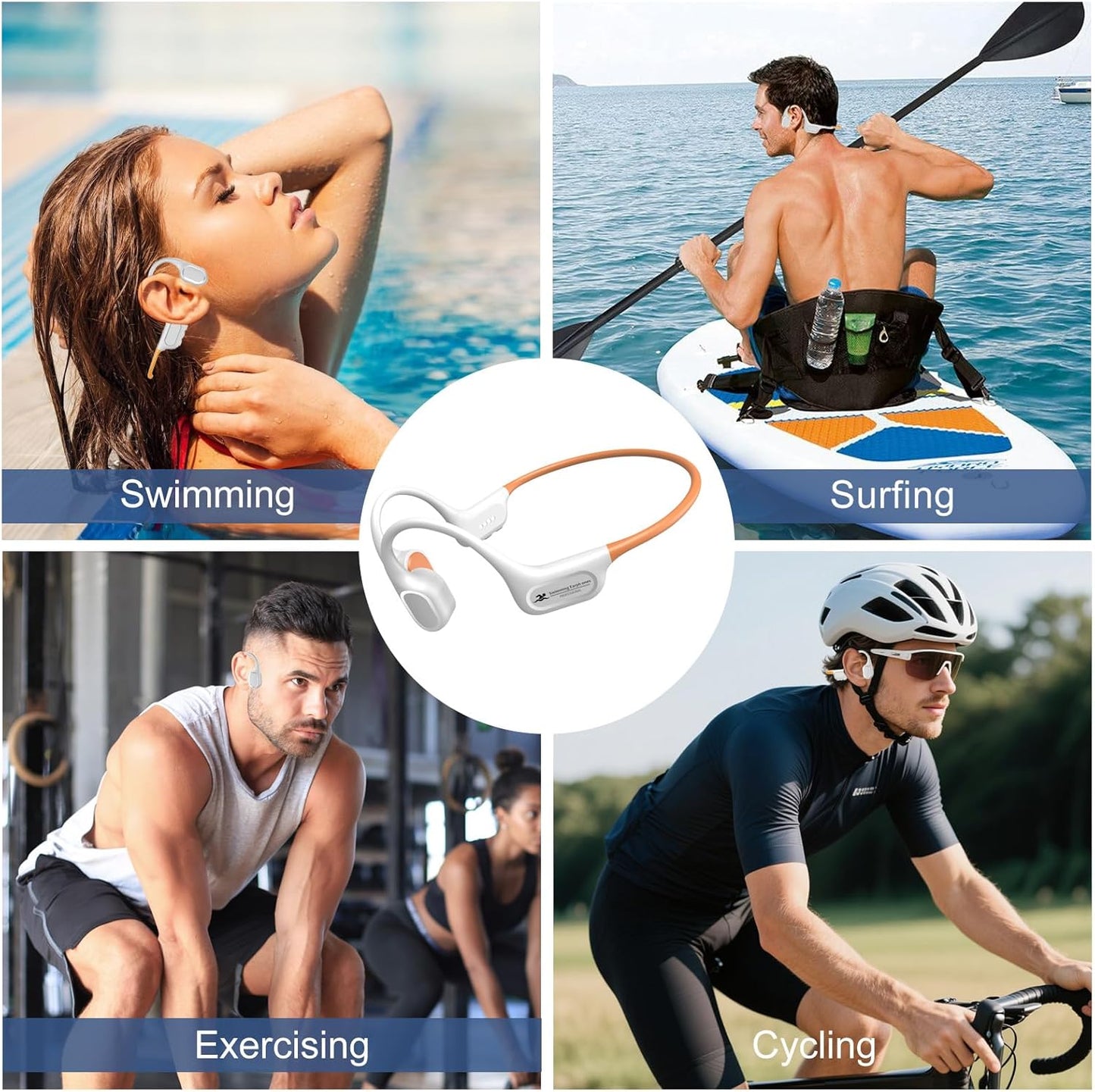 2026 IP68 Swimming 32GB MP3 Swimming/Marathon/Cycling(Orange Bone Conduction Bluetooth Headphones-SwimBeats, Waterproof