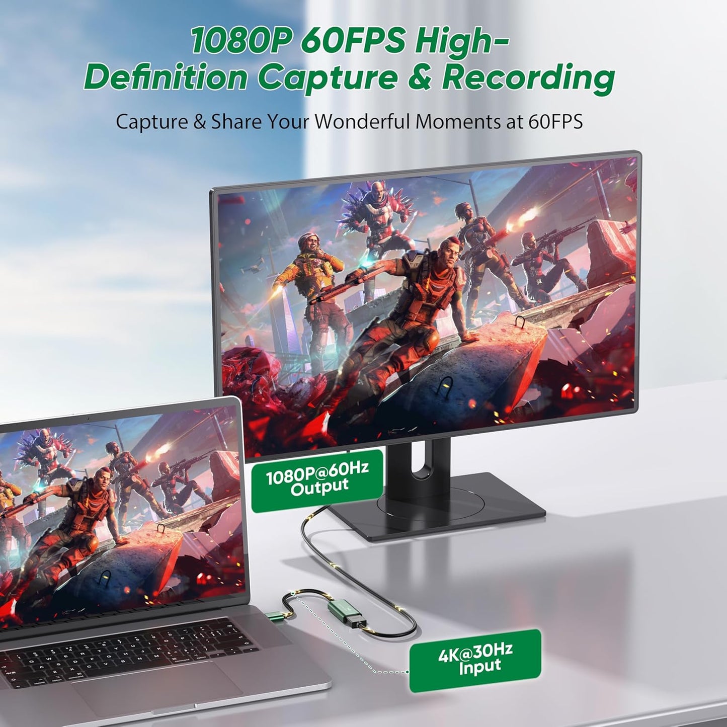 SROMGEE 4K 3.0 Card,1080P 60FPS 2/Xbox/PS5/4/Camera/Zoom/OBS(Green) Video Capture Card, HDMI to USB Capture Capture