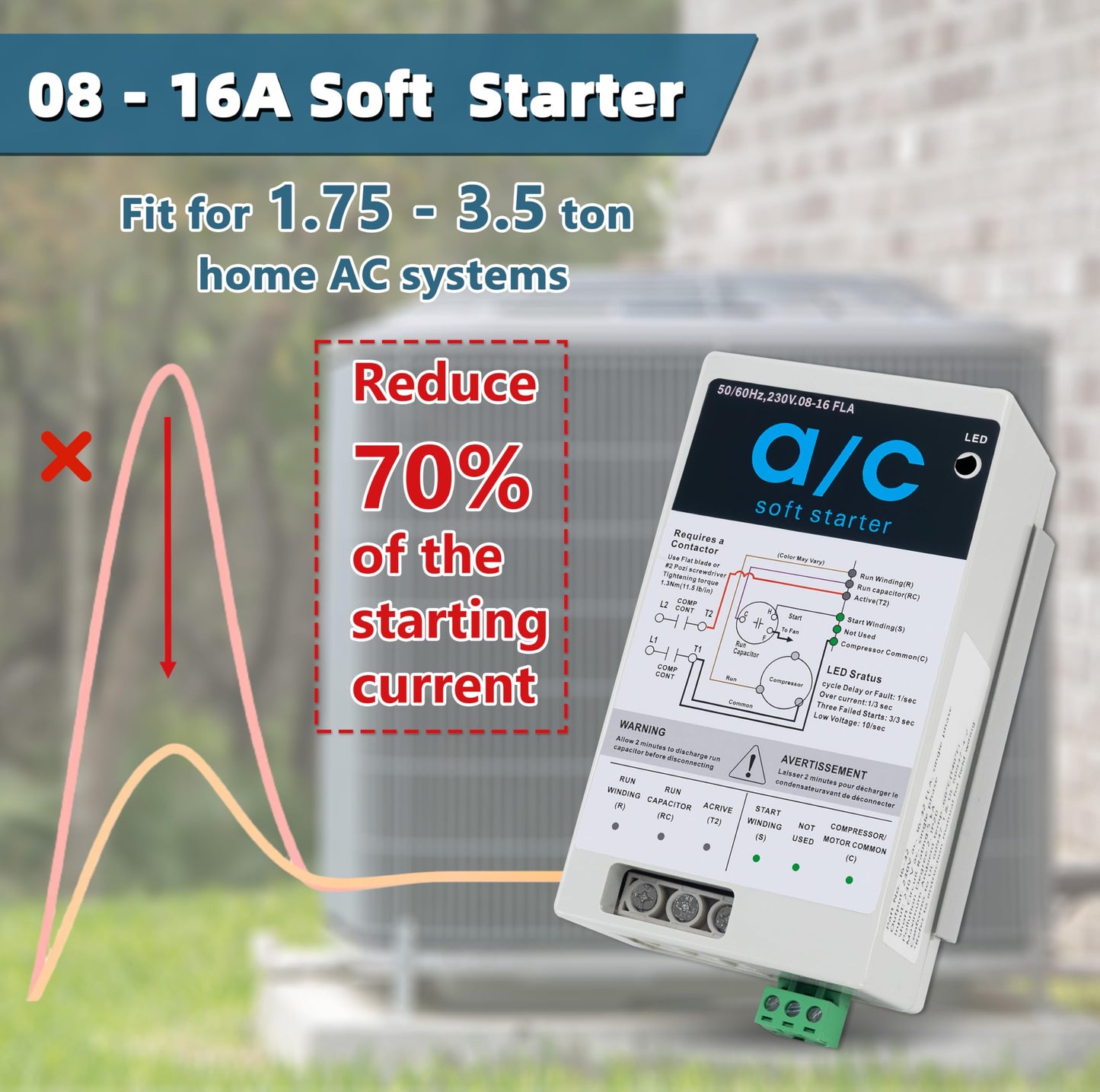 Eshcol AC Soft Start Kit for 1.75-3.5 Ton Air Conditioners, Fit for Home, RV, Commercial, Generators Use. Easy to Install, Reduces Start-Up Current by 70%, 110V-240V. Compatible with Most AC Brands.