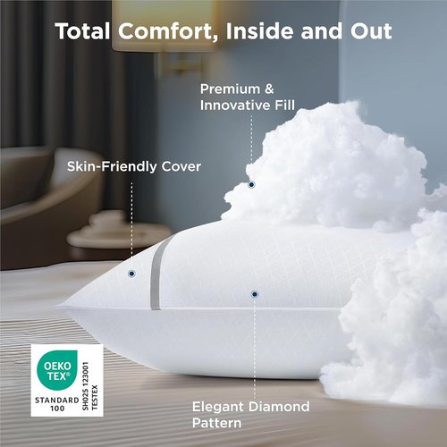 Bedsure Queen Pillows - Luxury Firm Sleeping Pillows with Diamond Design Cover | Fluffy Down Alternative Filling