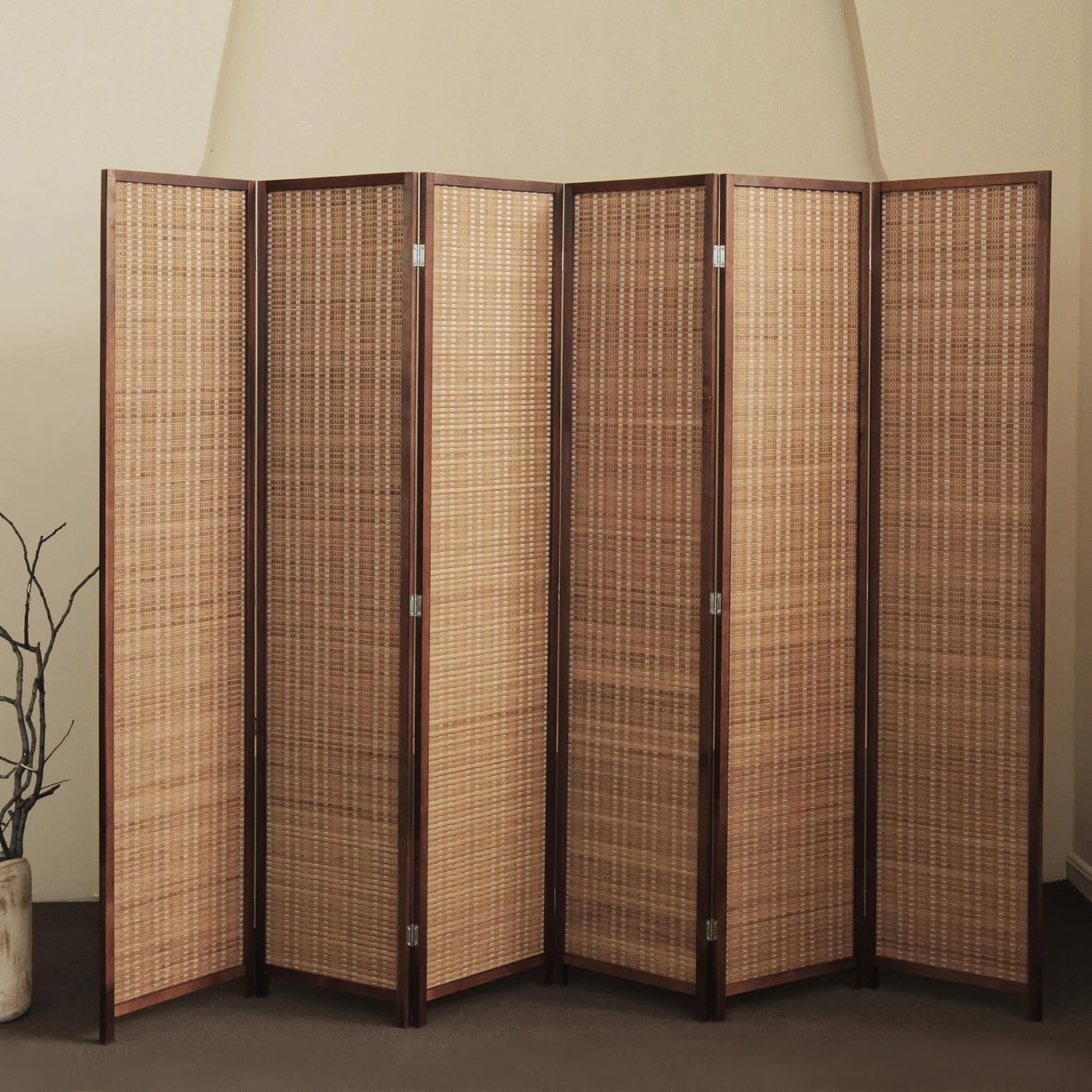 Furnnylane 6 Panel Bamboo Room Divider - 5.6 ft Tall Folding Privacy Screen for Room Separation, Natural Brown Freestanding Partition Wall for Home Office (67" H x 92.1" W)