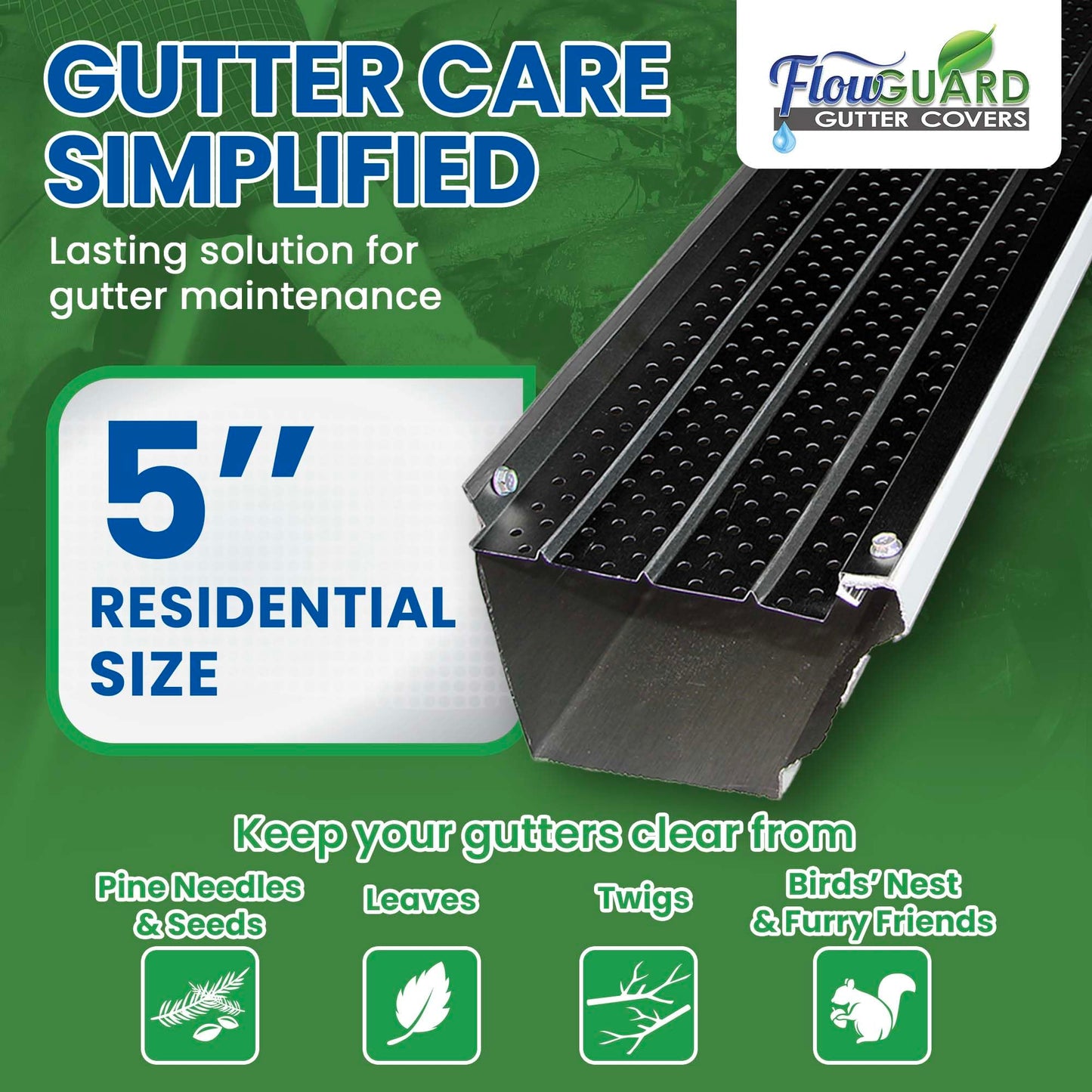 FlowGuard Gutter Guard, USA Made Professional DIY 5 Inch 50-Year Gutter Cover Leaf Protection System - Thermal Thaw Black - Aluminum - 204 Feet - by FlexxPoint