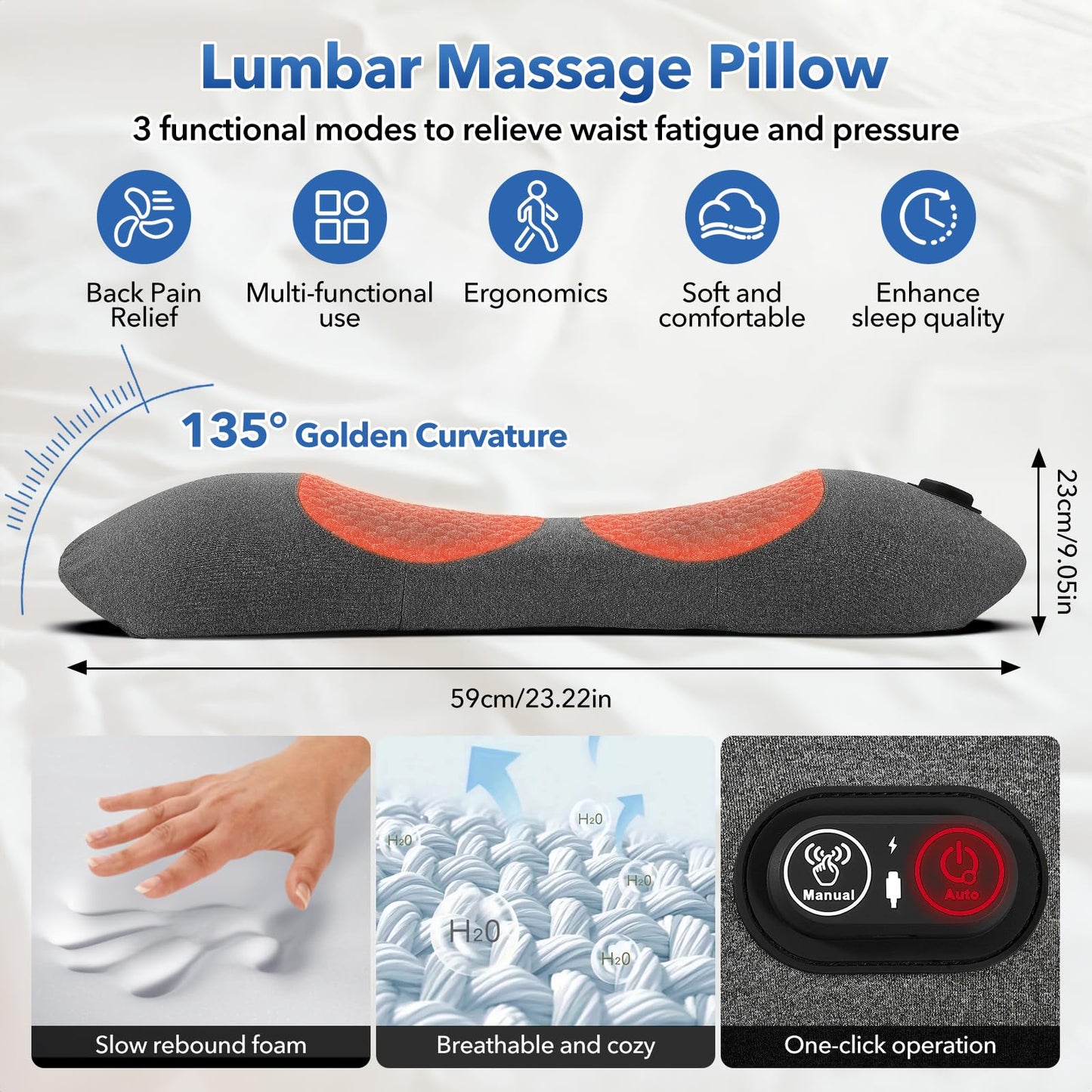 Smooth Spine Triple Fusion Back Massager with Heat - Sciatica Pain Relief & Spine Decompression Device, Deep Tissue Massager for Lower Back Pain, Office Chair and Home Use for Chronic Sufferers