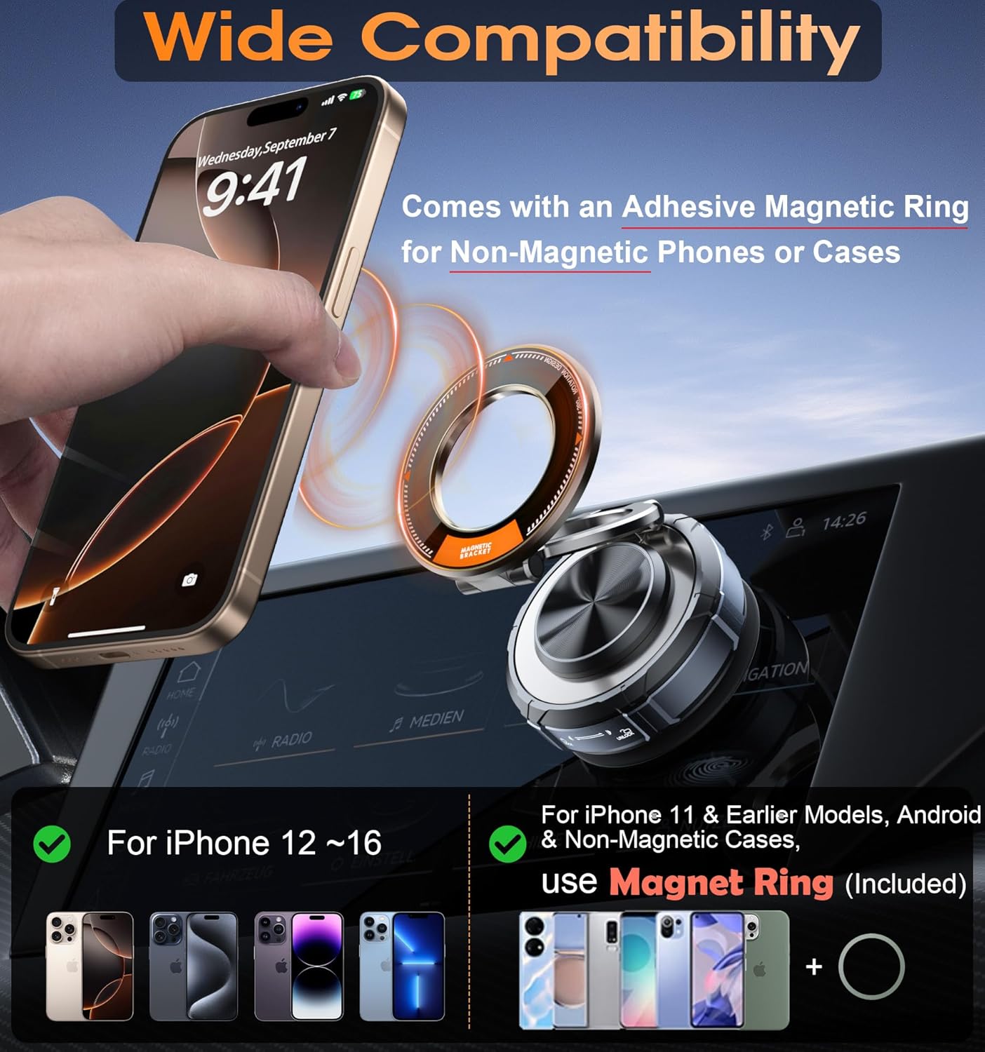 BOCLOUD 360 98 LBS 16 15 14 13 12 Upgraded Suction Cup Phone Mount Zinc Alloy Phone Stand Vacuum Magnetic Car Holder
