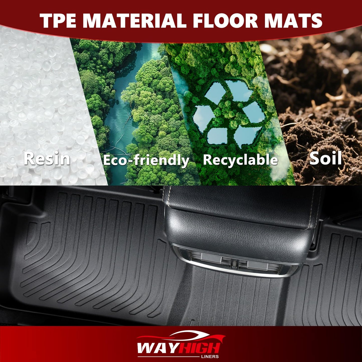Wayhigh® Floor Mats & Cargo Liner for Toyota RAV4 Hybrid 2019-2024 2025(Only Hybrid) All Weather TPE Car Mats Waterproof Heavy Duty Floor Liners Custom Fit for RAV4 Accessories- Black