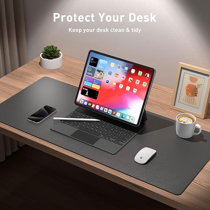 Aothia Leather Desk Pad Protector, Mouse Pad, Office Desk Mat, Non-Slip PU Leather Desk Blotter, Laptop Desk Pad, Waterproof Desk Writing Pad for Office and Home (Gray,36" x 17")