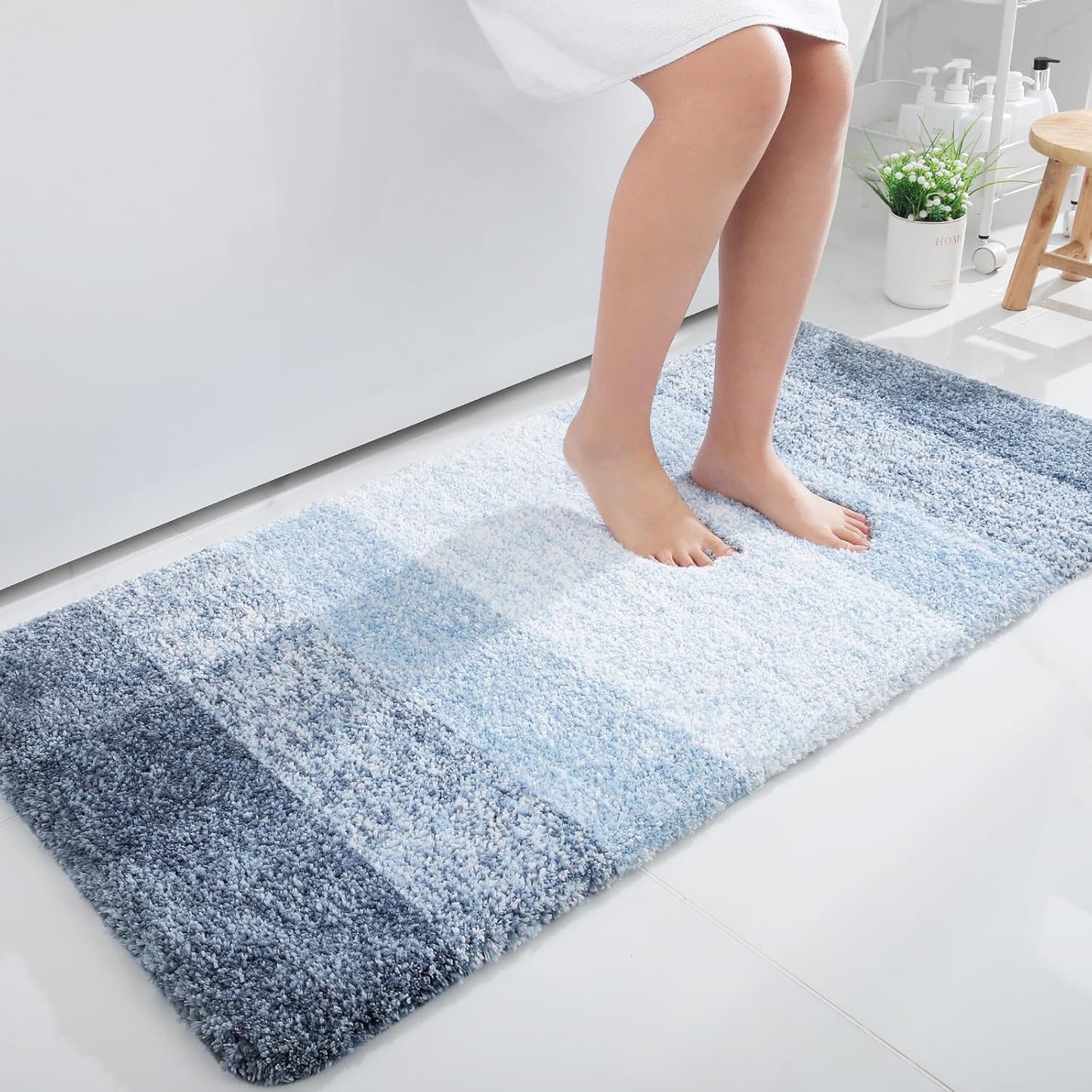 OLANLY Large Bathroom Rugs - Extra Soft Microfiber Mat 40x24 | Quick Dry, Machine Washable, Blue