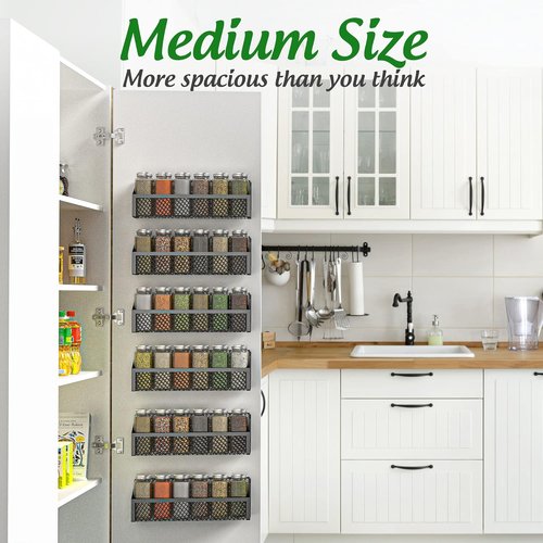 Moforoco Spice Rack - Over Door Pantry Organizer for Cabinet Storage | Black Wall-Mount Shelf
