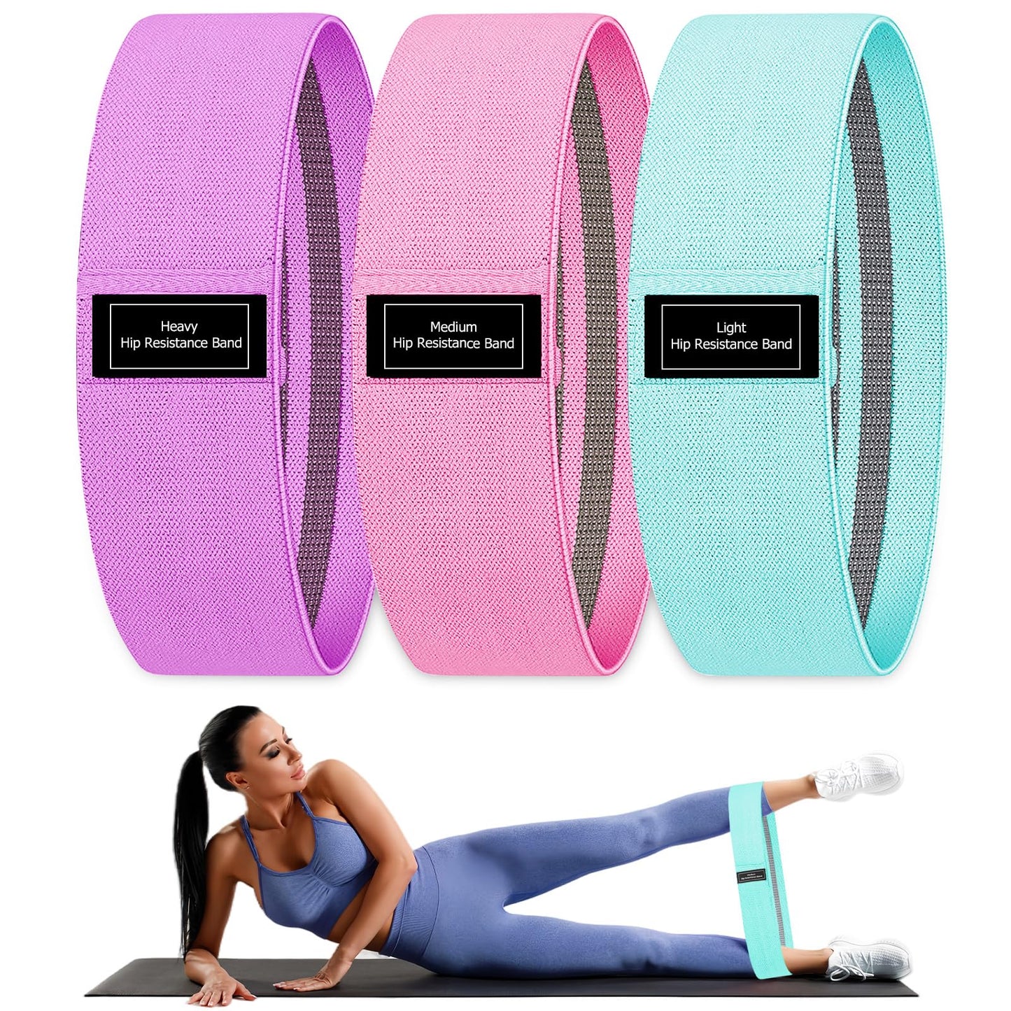 Resistance Bands for Working Out, 3 Set of Exercise Bands Workout Bands Set for Women Men, Hip Legs Booty Bands for Home Fitness, Gym, Yoga, Pilates