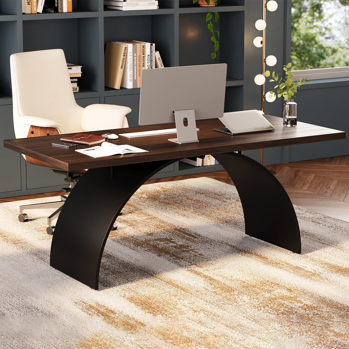 homary 70.9" Industrial Style Desk, Office Writing Desk Walnut Desk Modern Computer Desk Home & Office Furniture
