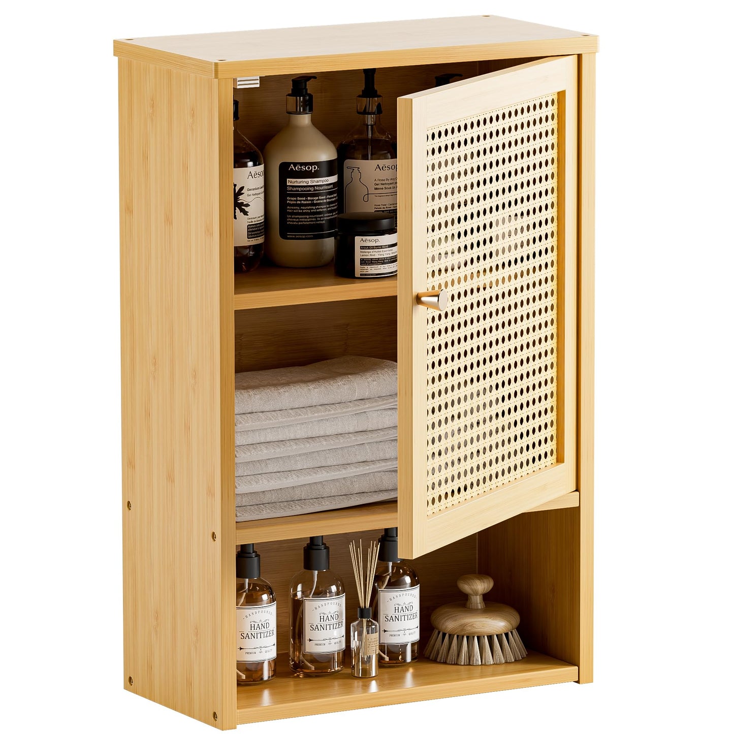 HITNET Bathroom Wall Cabinet, Rattan Medicine Cabinet, Bamboo Hanging Storage Organizer Over The Toilet with Adjustable Shelf for Living Room, Kitchen, Hallway(Natural)