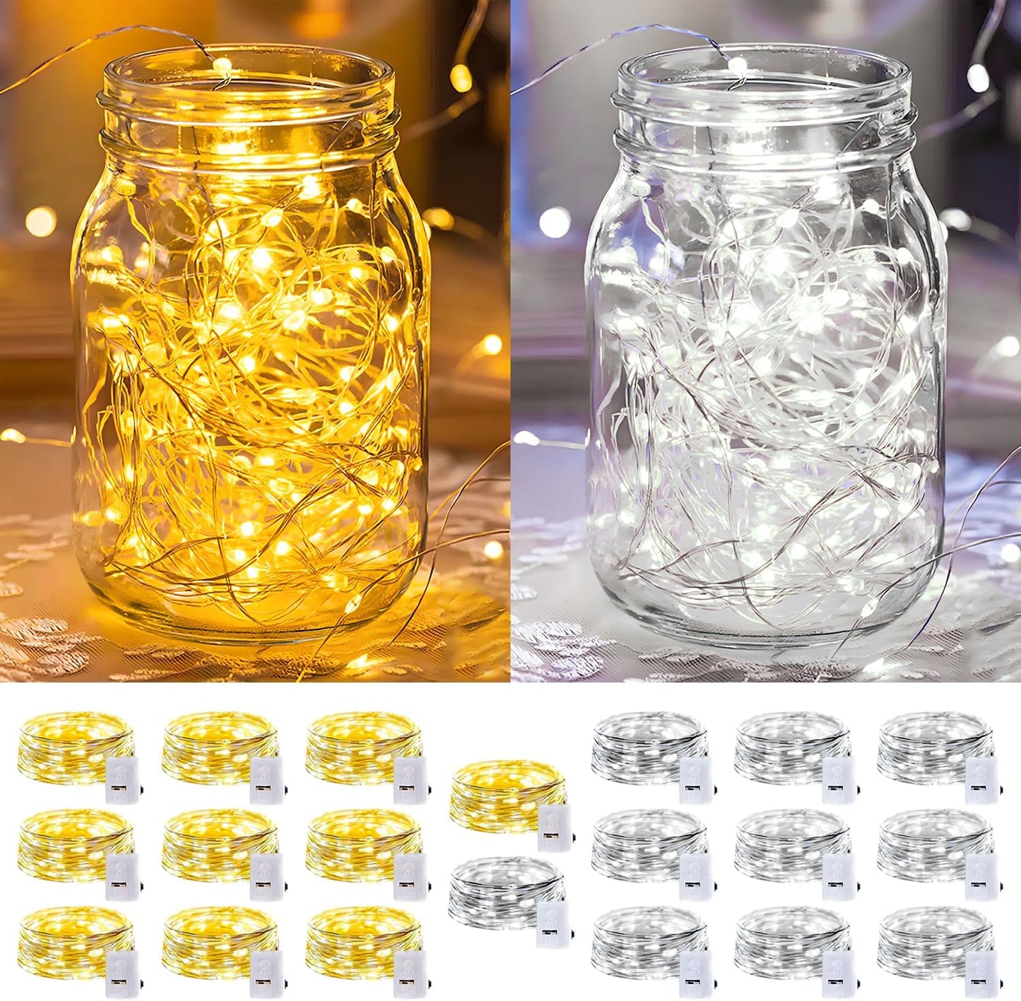 Skiennix 20 Pack LED Fairy Lights - Battery Operated Mini Twinkle String Lights | 7FT Waterproof for Christmas Decor