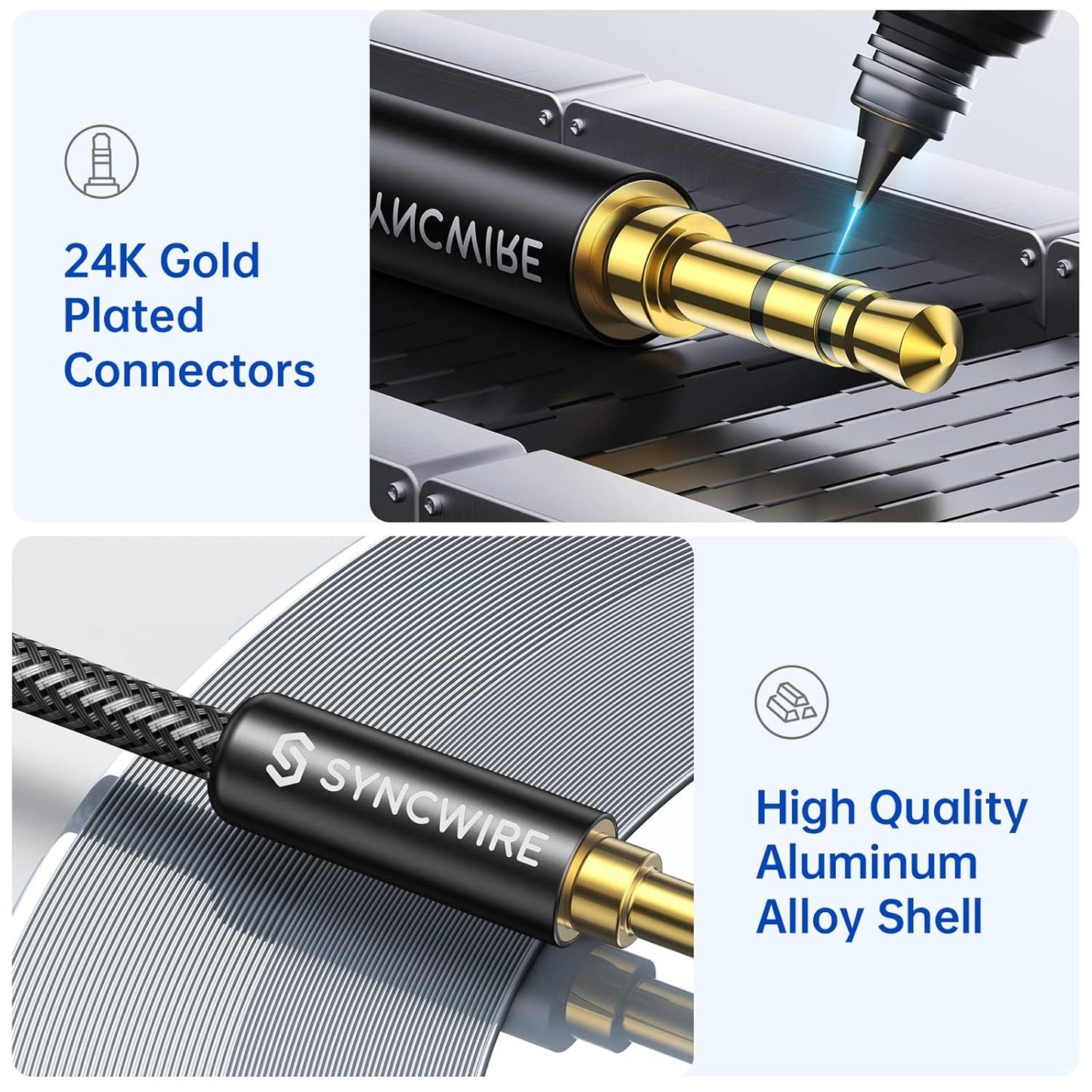 3.5mm (16.4ft/5m, SYNCWIRE Nylon Braided Aux Cable Hi-Fi Sound), Audio Auxiliary Input Adapter Male to Male AUX Cord
