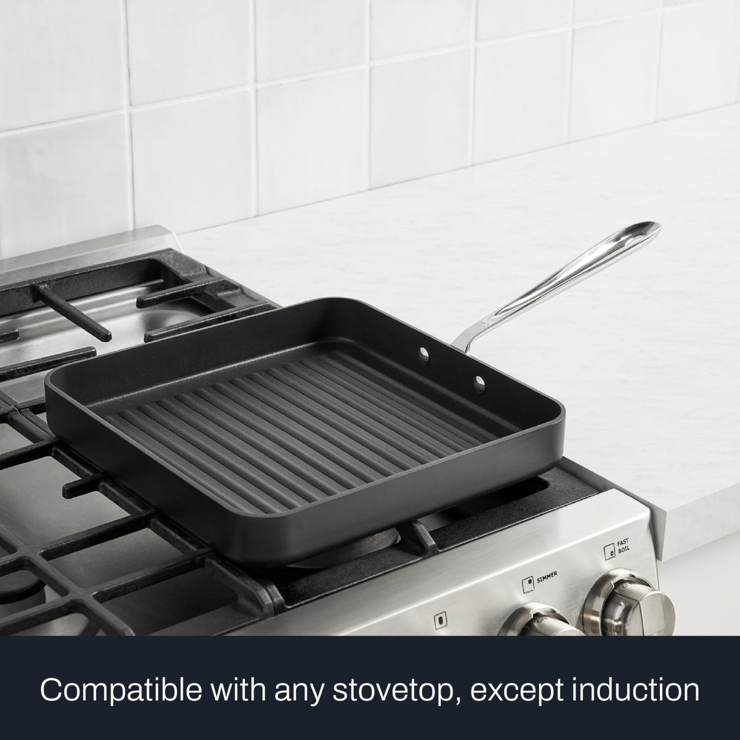All-Clad HA1 Hard Anodized Nonstick Grill 11x11 Inch Oven Safe 350F Pots and Pans, Cookware Black