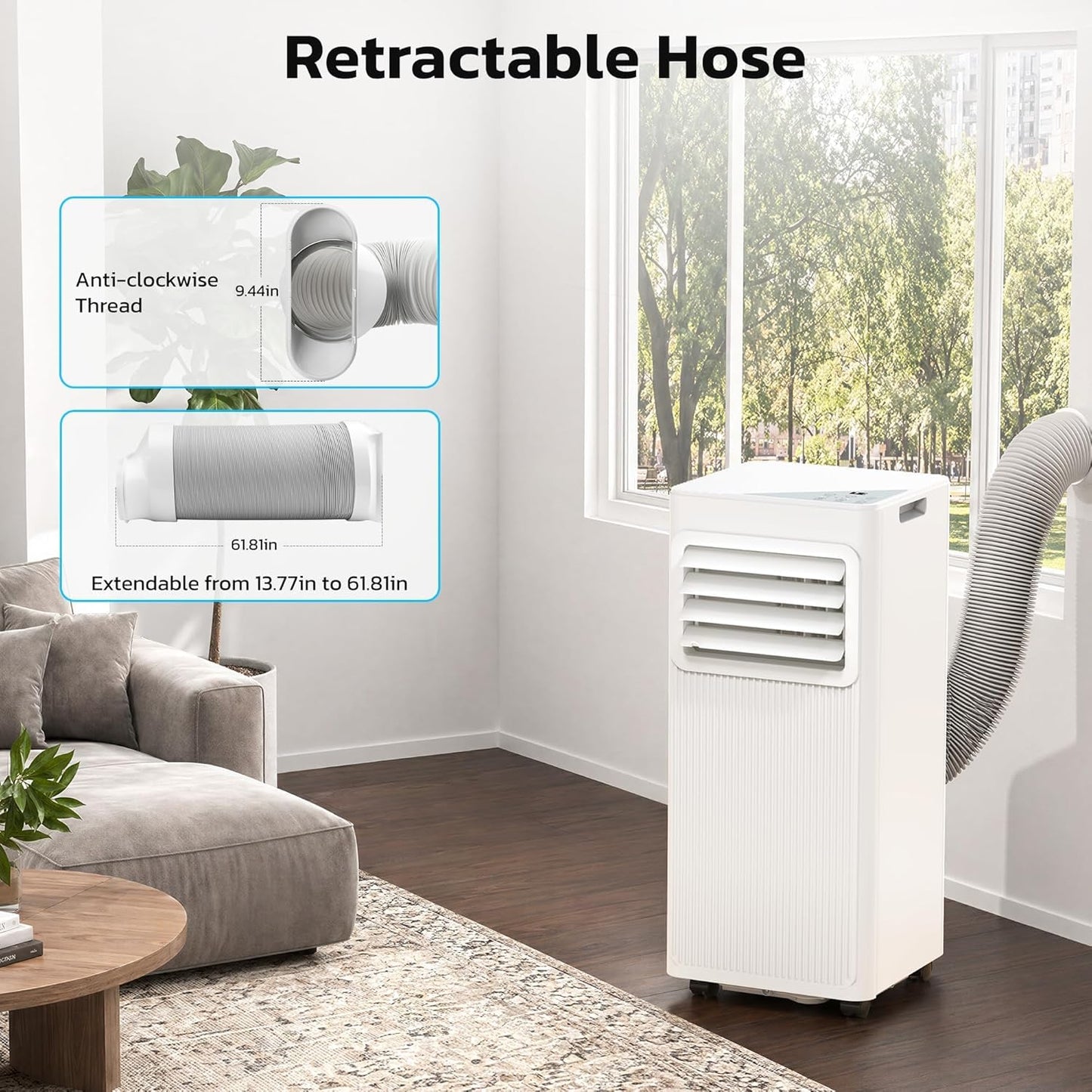 10000 BTU Portable Air Conditioners for Rooms up to 550 Sq Ft, 4 Modes Portable AC Unit with Remote Control & 24H Timer, Cool/Fan/Dry/Sleep, Installation Kits & Energy Saving for Bedroom, Apartments