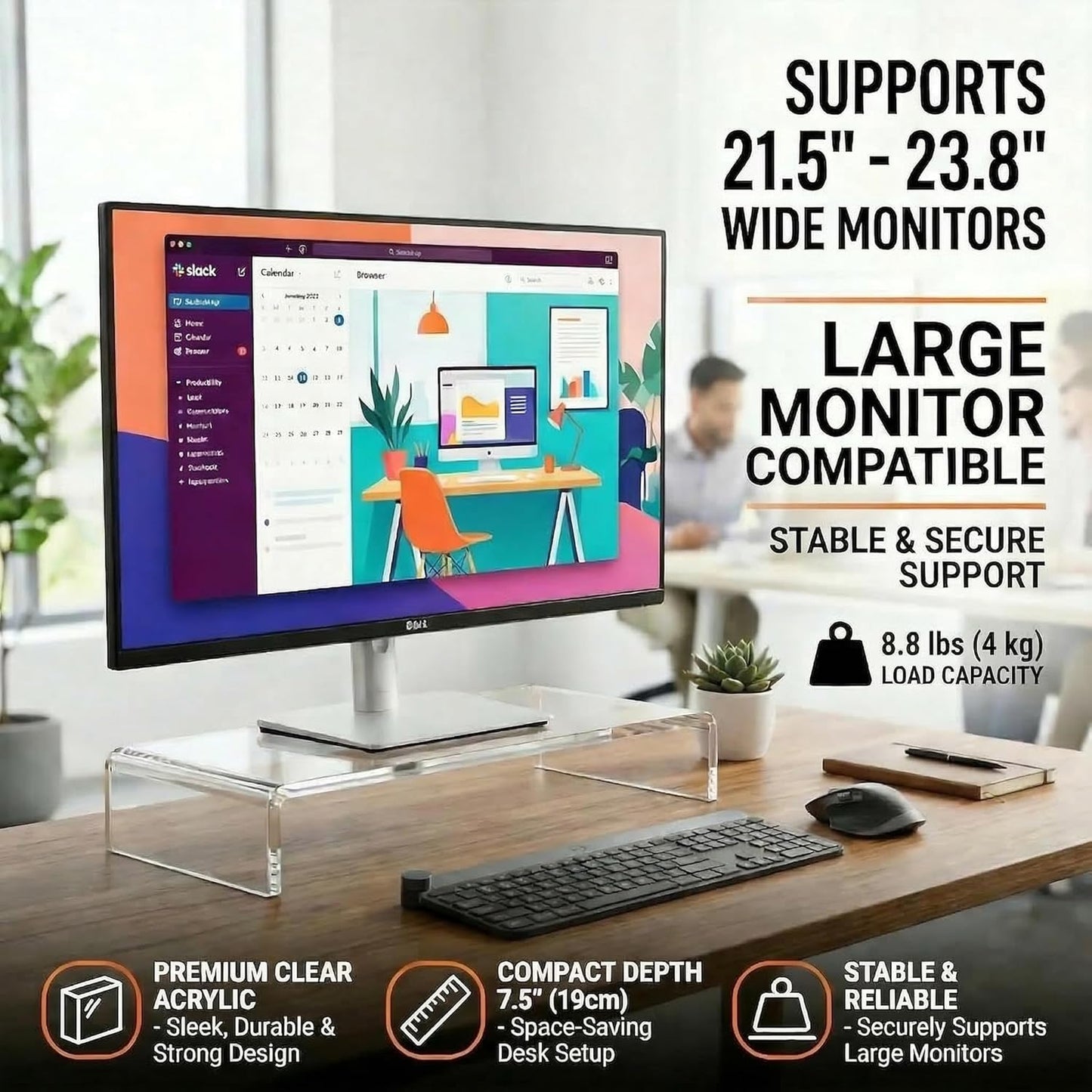 20 inch, Japard Acrylic Monitor Stand, Premium Large Monitor Riser Crystal Clear Acrylic Computer Stand Laptop Desk