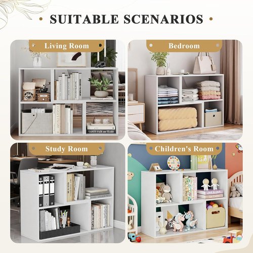 MapleGrace 6-Cube Storage Organizer - Stackable Wooden Bookcase with Back Panels | White Finish for Living Room, Bedroom, and Hallway