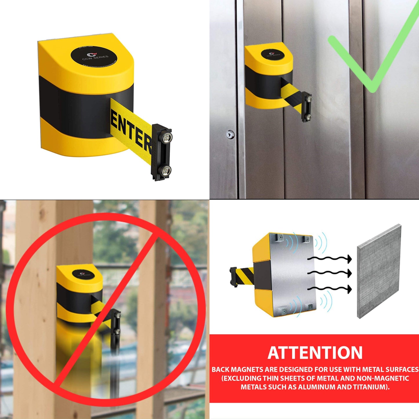 CCW Series WMB-230 Magnetic Wall Mount Retractable Belt Barrier (30 Foot Belt, Red with"Danger - Keep Out" White Letters Belt with Black ABS Case)
