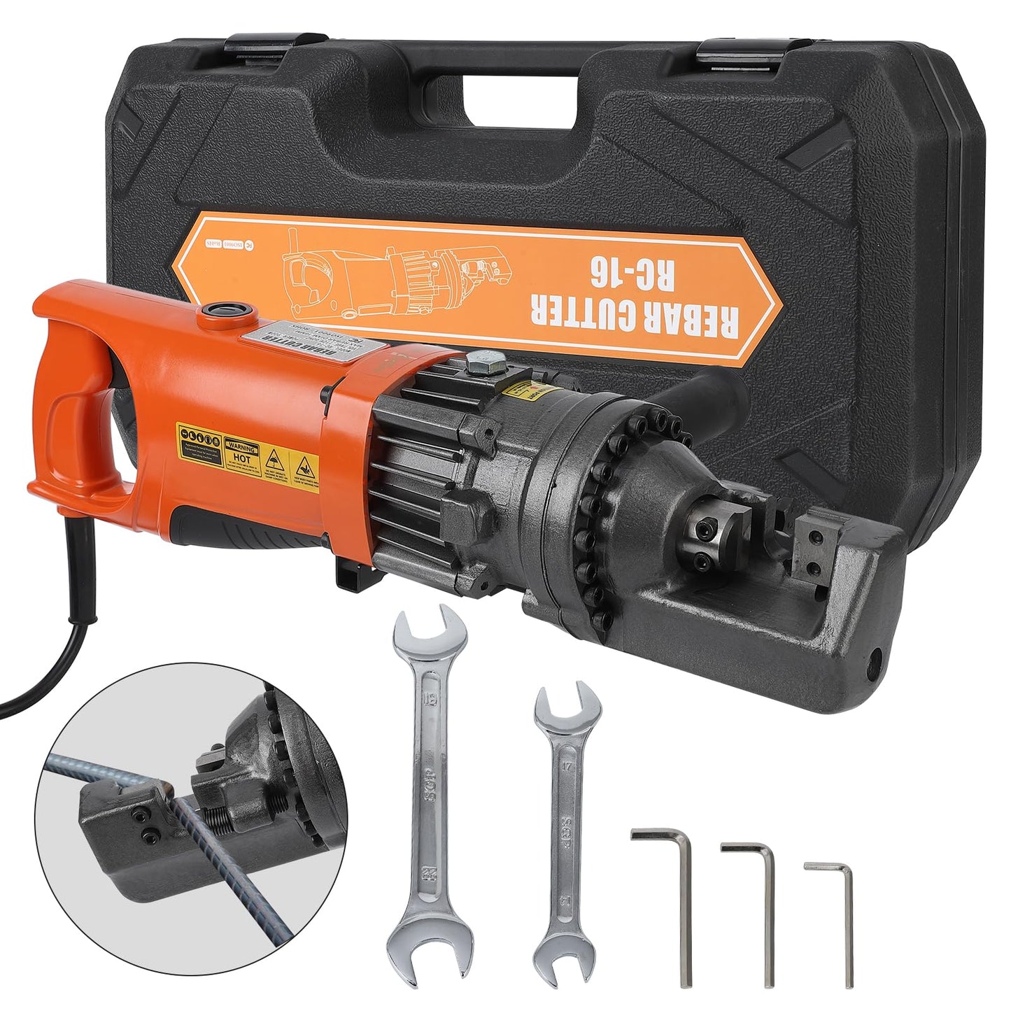 Electric Hydraulic Rebar Cutter, 900W 110V Cutting up to 5/8 Inch #5 4-16mm Rebar, Steel, with Blades, Cutting Speed 3S, Concrete Construction Tools Heavy Duty (900W RC-16)