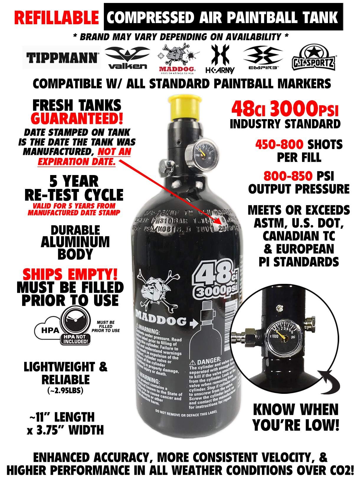Maddog JT Stealth Basic Paintball Gun Marker and Accessory Starter Package [HPA] | Protective Kit - Marker, 48ci/3000psi Compressed Air Tank, Mask, Hopper, Pods, Harness & Protective Gear