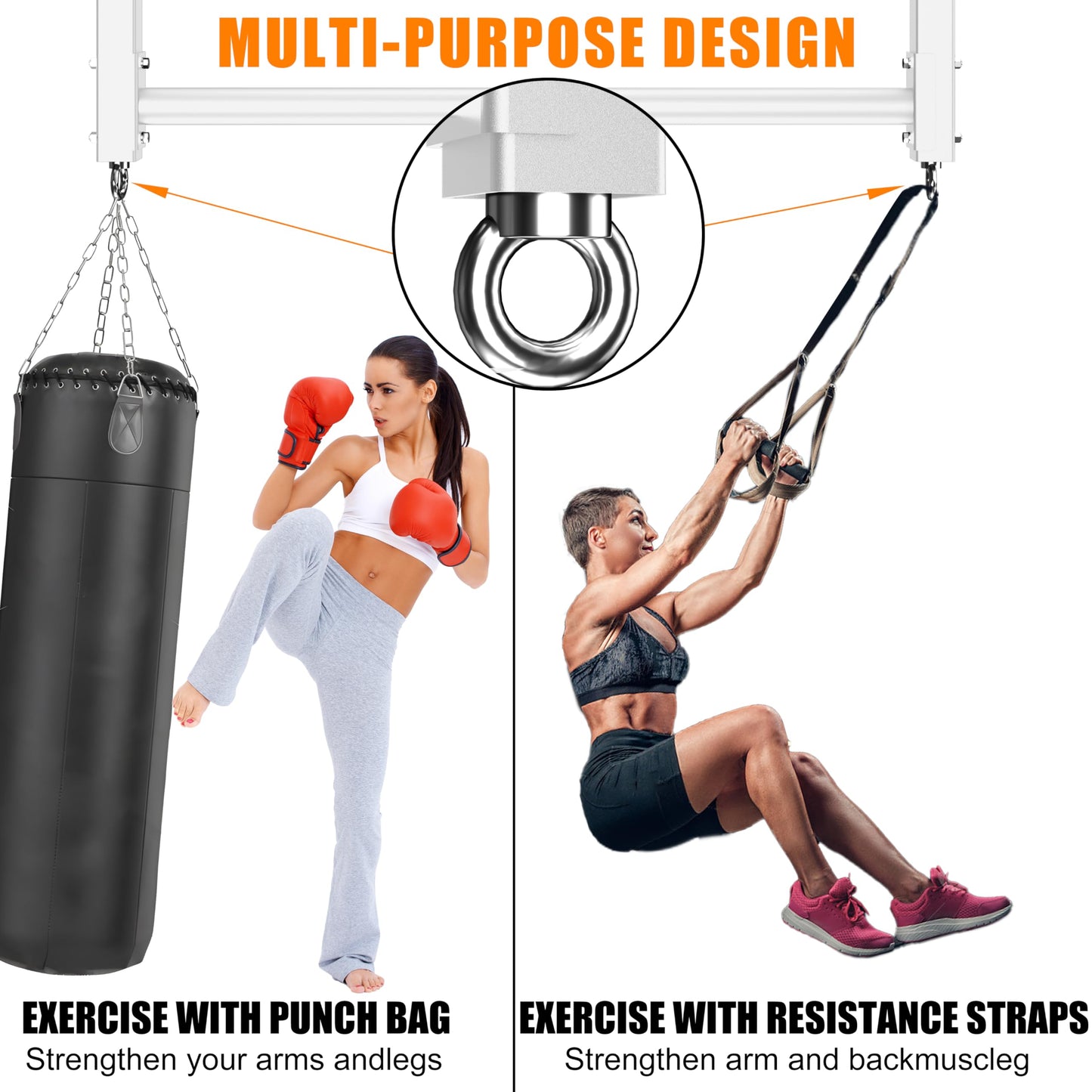 HWOOUSA Ceiling Mounted Pull Up Bar, 3 Adjustable Heavy Duty Pull Up Bars, 16"/24" Rafter Chin Up Bar, Ceiling Joist for Garage/Gym/Basement with Comfortable Grip & Round Anchors, Heavy Duty 700 LBS,White