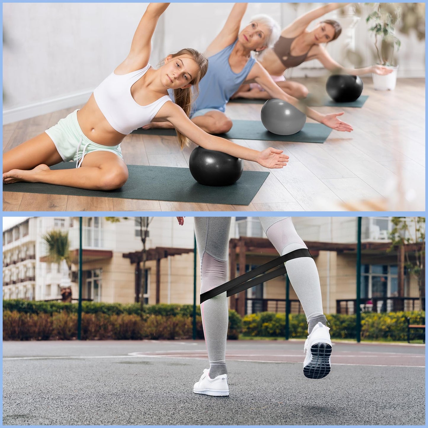 Poen 14 Pcs Pilates Equipment Kit for Home Workout Pilates Ring and Ball Set for Women 12'' Circle Yoga Fitness Essentials Kit with Resistance Bands, Yoga Strap, Socks,Bag (Black,Gray)