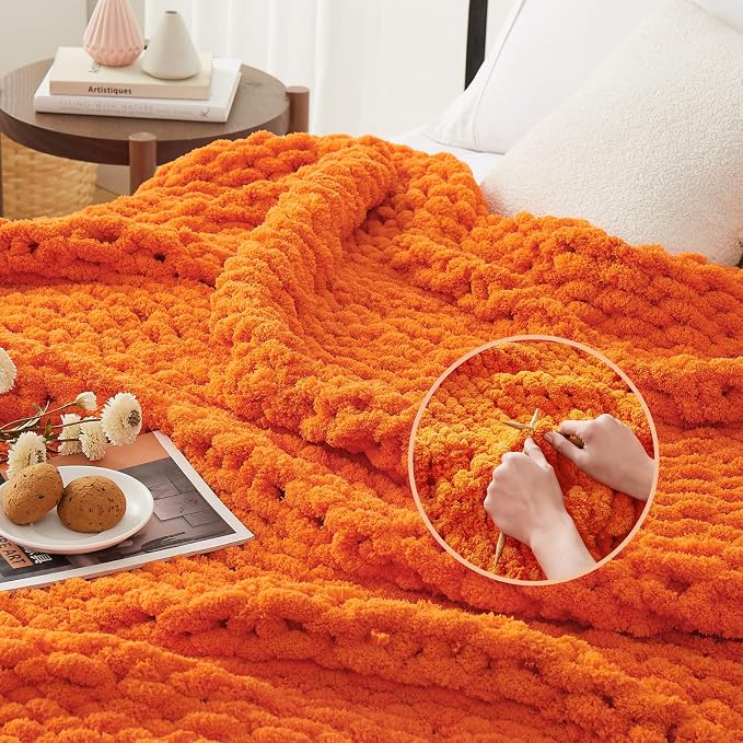 L'AGRATY Chunky Knit Blanket Throw - Soft Chenille Yarn Throw Blanket 60x80: Handmade Thick Cable Knit Crochet Blanket - Large Knit Blanket Chunky Rope Knot Throw Blanket for Couch Sofa Bed Home Decor