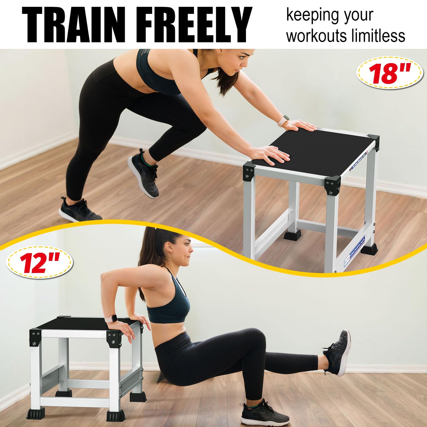 GanFindX Steel Plyo Box 12 Inch with 15 * 12 Inch Surface Metal Plyometric Jumping Box Home Gym Jump Trainer for Fitness Exercise Agility Stamina Conditioning Strength Training, White