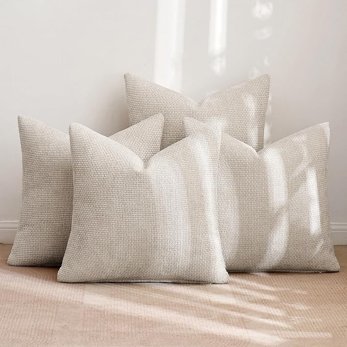 MIULEE Pack of 4 Couch Throw Pillow Covers 22x22 Inch Cream Soft Decorative Chenille Pillow Covers Farmhouse Accent Cushion Covers for Boho Spring Home Decor Sofa Bedroom Living Room