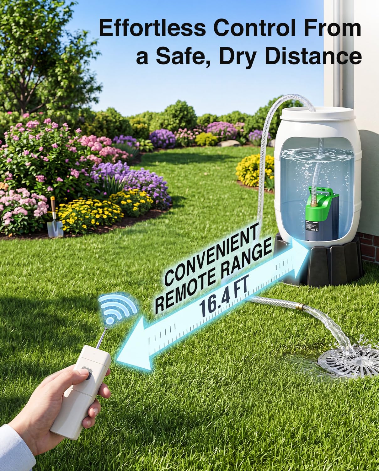 TaskStar Cordless Submersible Water Pump, Portable Battery Powered Utility Transfer Pump with Remote Control, 60-Min Runtime, 30FT Lift for Pool Cover, Hot Tub, Basement and Garden
