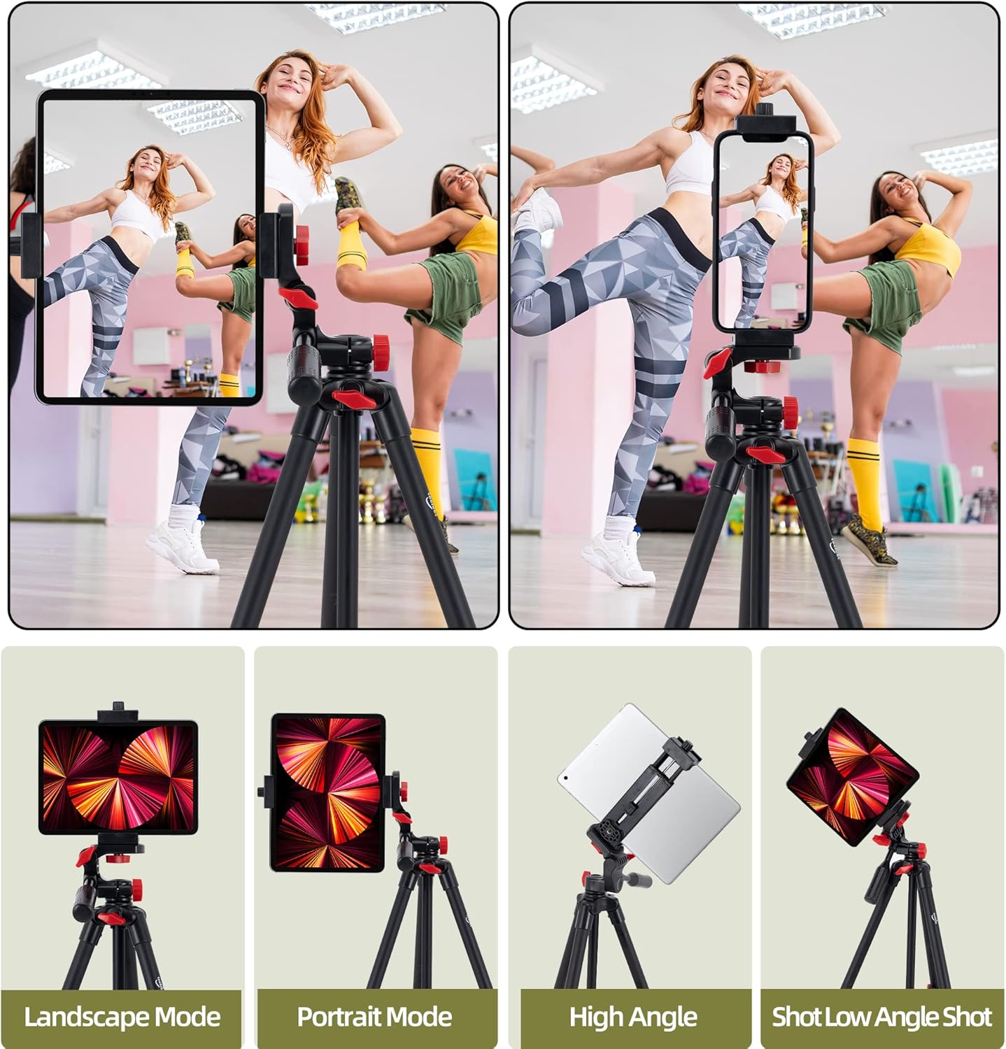 teefeet 53 inch Tablet Tripod Aluminum Tablet & Phone Tripod for iPad Pro/iPhone, Lightweight Travel Stand