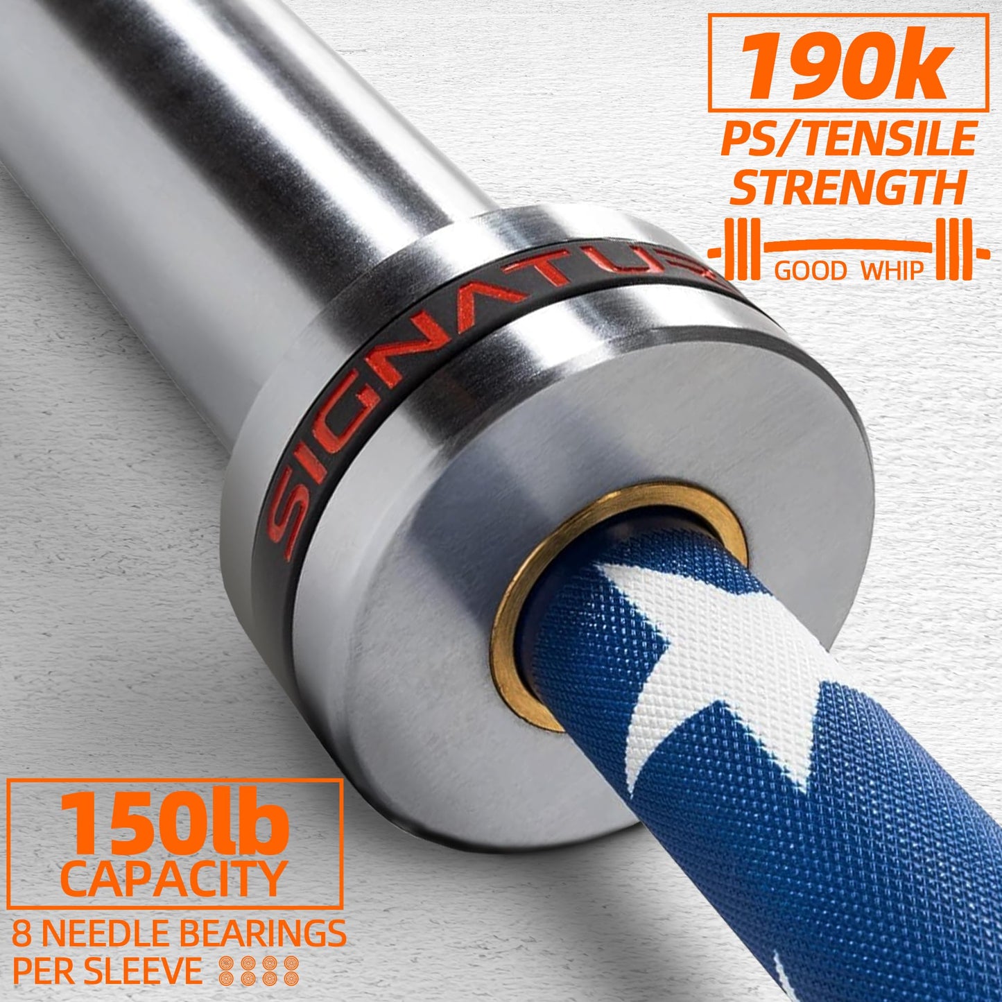Fitvids 7ft Olympic Barbell 45LBS for Weightlifting and Powerlifting, 2 Inch Strength Training Bar with Needle Bearings, 190K PSI Tensile Strength Rated 1500 LBS Capacity, Flag