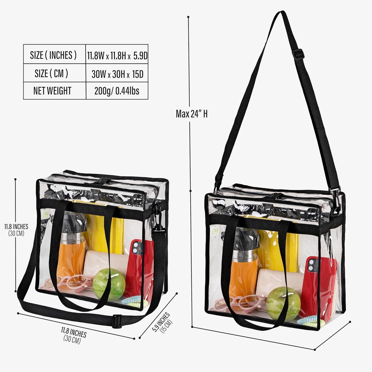 VENO Clear Tote Bag - Stadium Approved, Large 12x6x12 Transparent Crossbody for Beach & Events