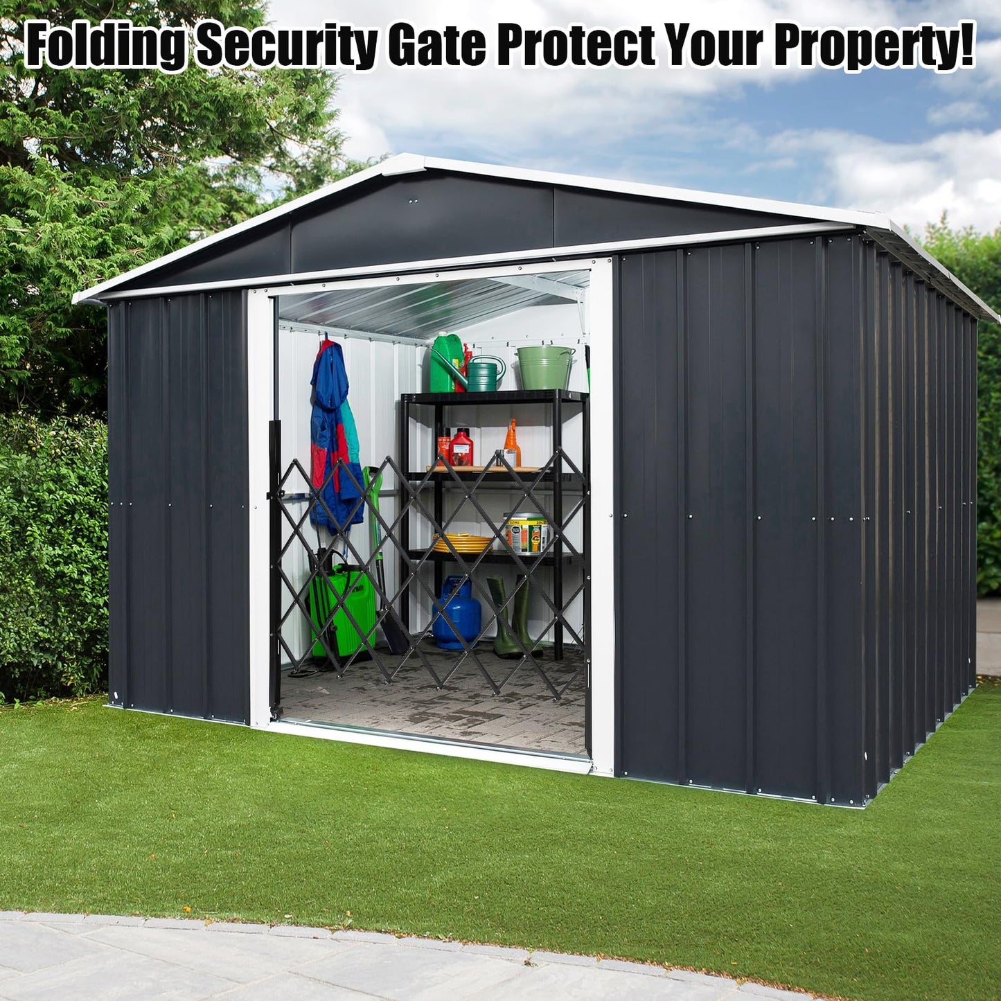 Garvee Scissor Gate Folding Security Door Gates, 61" H x 71" W Flexible Expanding Security Door - Steel Accordion, 360° Rolling Wheels with Padlock, Black