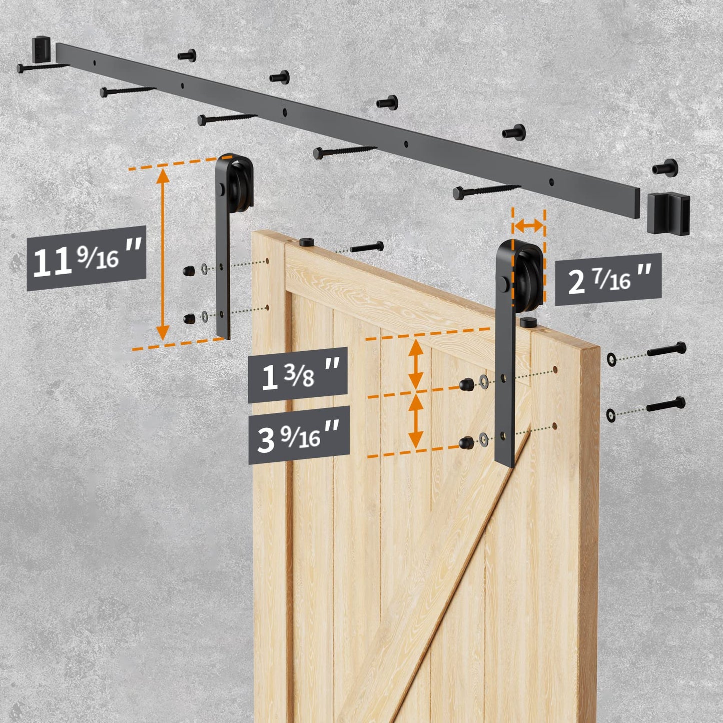 HomLxclx 6.6 FT Heavy Duty Sliding Barn Door Hardware Kit-Smoothly and Quietly-Easy to Install with Adjustable Floor Guide,Door Hook and 2 Handles-Fit 1 3/8-1 3/4" Thickness (Black)(J Shape Hangers)